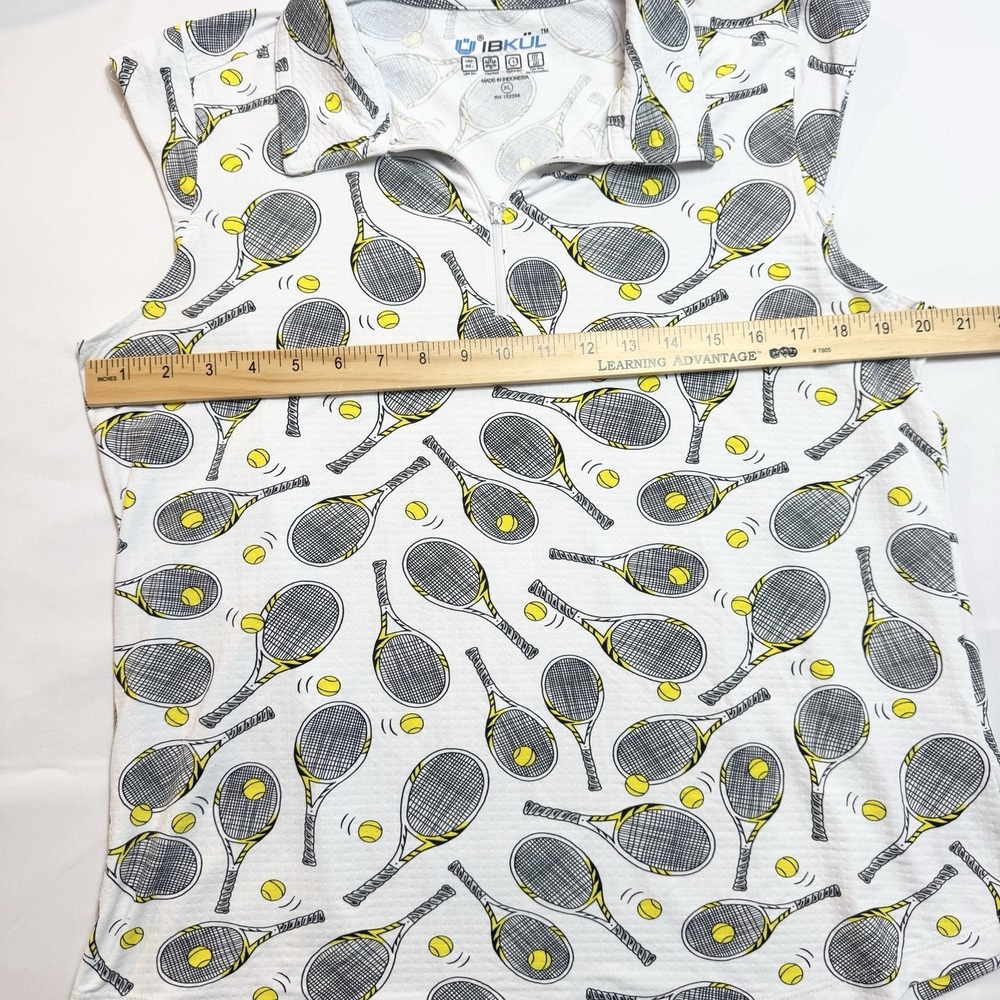 IBKUL Women's Venus Tennis Racket Print Sleeveless Polo Size XL Pickleball SPF - Picture 6 of 7